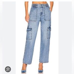 BlankNYC Hours Later Cargo Relaxed Fit Blue Jeans Wide Leg sz S Revolve NWOT